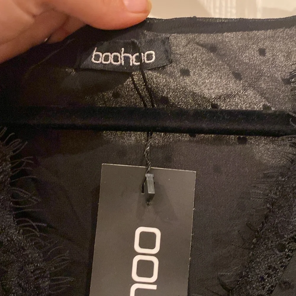 Long sleeve sheer black top with tank underlay, measurements in description, New - Picture 7 of 8